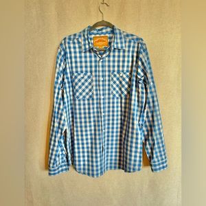 Red Camel Button Up Shirt Men's L Long Sleeve Blue Plaid Cowboy Pockets